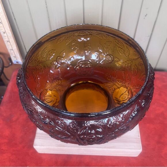 Amber Indiana Glass Vintage 70’s Lamp Shade Roses - Picture 9 of 12